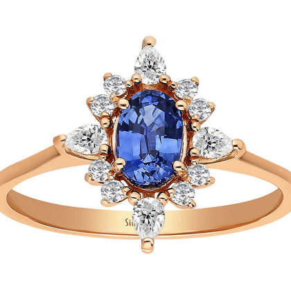 Tropfen Diamant und Oval Saphir Spica Stern Ring - handgefertigter Diamantschmuck aus Feingold | Sirius Diamant