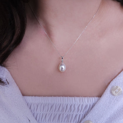 Diamant und Tropfen Perle Collier in 585er 14K Weißgold - handgefertigter Diamantschmuck aus Feingold | Sirius Diamant