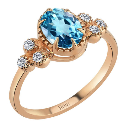 Diamant und Blauer Topas Marjatta Ring - handgefertigter Diamantschmuck aus Feingold | Sirius Diamant