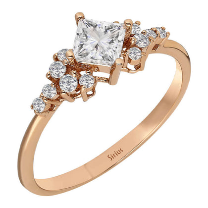 Prinzess-Schliff Weißer Saphir Ring mit Diamanten - handgefertigter Diamantschmuck aus Feingold | Sirius Diamant