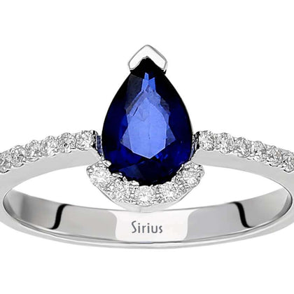 Diamant und Tropfen Saphir Schmuckset in 585er 14 Karat Weißgold - handgefertigter Diamantschmuck aus Feingold | Sirius Diamant