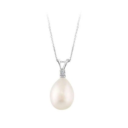 Diamant und Tropfen Perle Collier in 585er 14K Weißgold - handgefertigter Diamantschmuck aus Feingold | Sirius Diamant