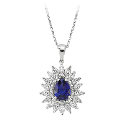 Diamant und Tropfen Saphir Collier in 14 K Weißgold - handgefertigter Diamantschmuck aus Feingold | Sirius Diamant