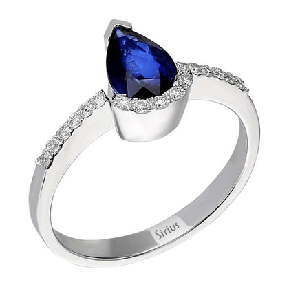 Diamant und Tropfen Saphir Schmuckset in 585er 14 Karat Weißgold - handgefertigter Diamantschmuck aus Feingold | Sirius Diamant