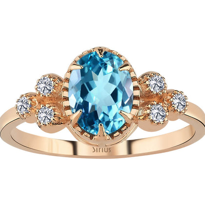 Diamant und Blauer Topas Marjatta Ring - handgefertigter Diamantschmuck aus Feingold | Sirius Diamant