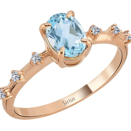 Elena-Ring mit Diamanten und skyblauen Topas-Steinen - handgefertigter Diamantschmuck aus Feingold | Sirius Diamant