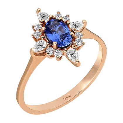 Tropfen Diamant und Oval Saphir Spica Stern Ring - handgefertigter Diamantschmuck aus Feingold | Sirius Diamant