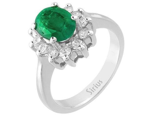 Entourage Smaragd Diamant Ring, 14 Karat Weißgold, Damenring