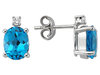 Diamant und Oval Blauer Topas Ohrstecker