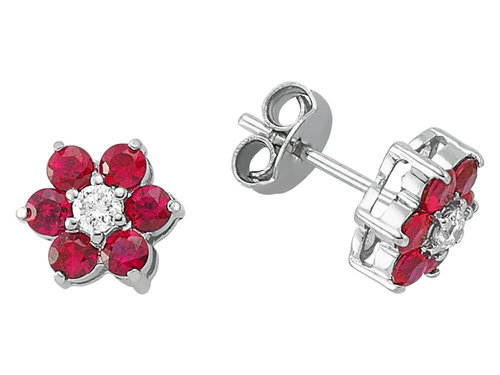 Rubin und Diamant Gänseblümchen Ohrring