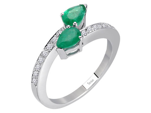 Diamant und Drop Smaragd  Ring Damenring