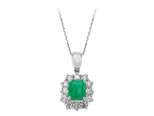 Diamant und Oktagon Smaragd Collier in 18 K