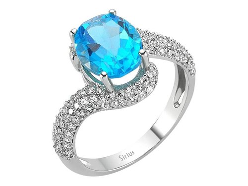 Diamant und Oval Blauer Topas Ring Damenring