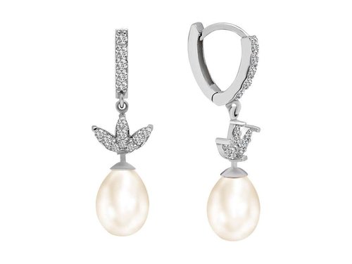 Diamant und Weißer Perle Ohrringe