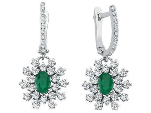 Diamant und Oval Smaragd Moiree Ohrhänger