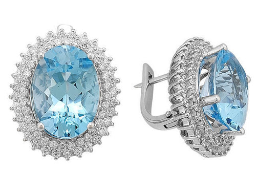 Diamant und Oval Blauer Topas Ohrring