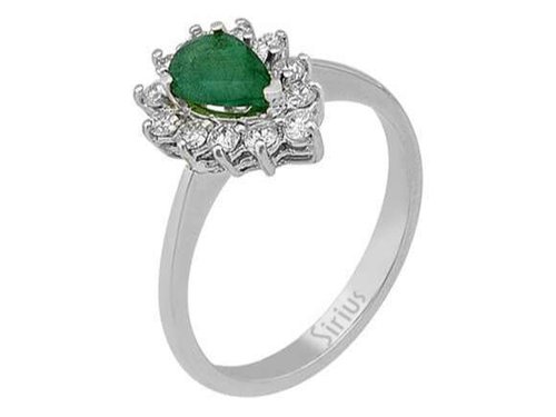 Diamant und Tropfen Smaragd Ring