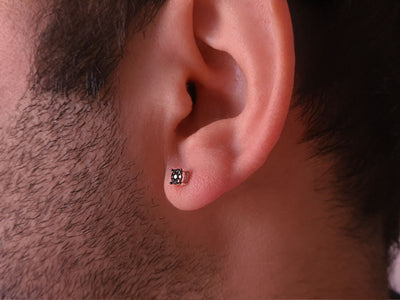 0.08 Carat 9 Black Diamond Men's Earring in 8K White Gold