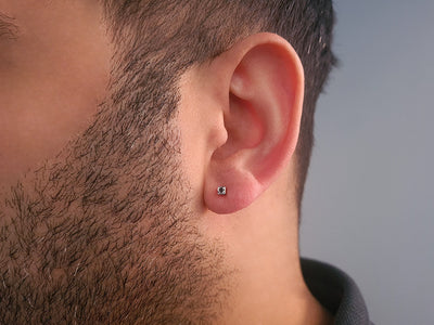0.02 carat black diamond men's earring in 585 14 carat white gold