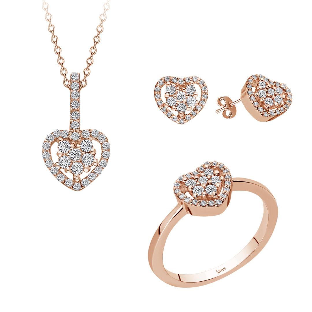 Diamant Herz Schmuckset in 333er 8 Karat Rotgold - handgefertigter Diamantschmuck aus Feingold | Sirius Diamant