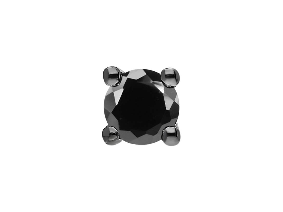 0.20 carat black diamond solitaire men's earring in 585 14 carat white gold 