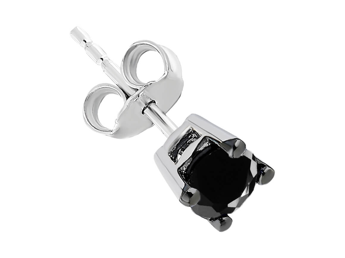 0.20 carat black diamond solitaire men's earring in 585 14 carat white gold 