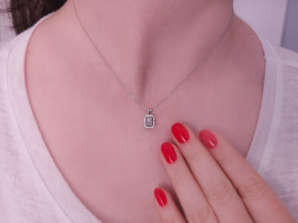 0,50 Karat Effekt Diamant Baguette Collier - handgefertigter Diamantschmuck aus Feingold | Sirius Diamant