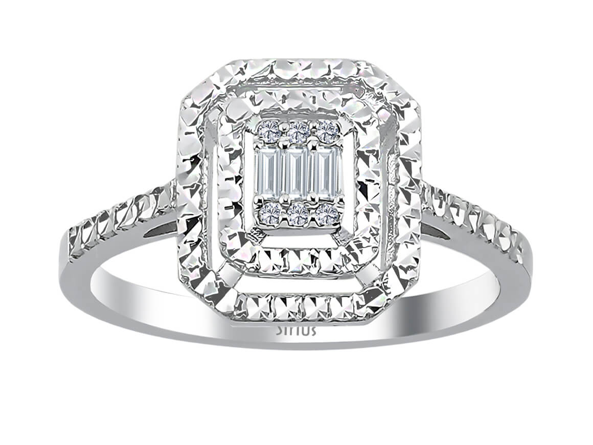 0,50 Karat Diamant Effekt Baguette Ring in Weißgold - handgefertigter Diamantschmuck aus Feingold | Sirius Diamant