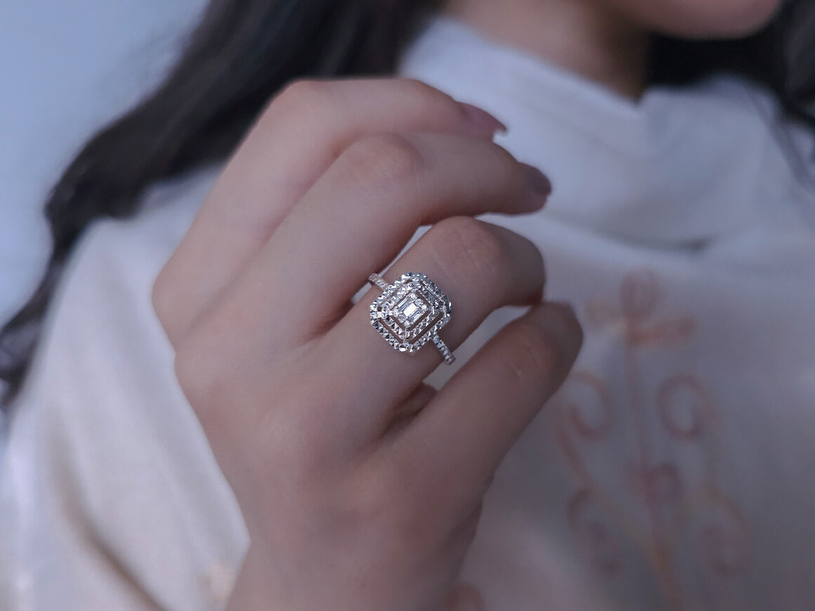 0.50 carat diamond effect baguette ring in white gold