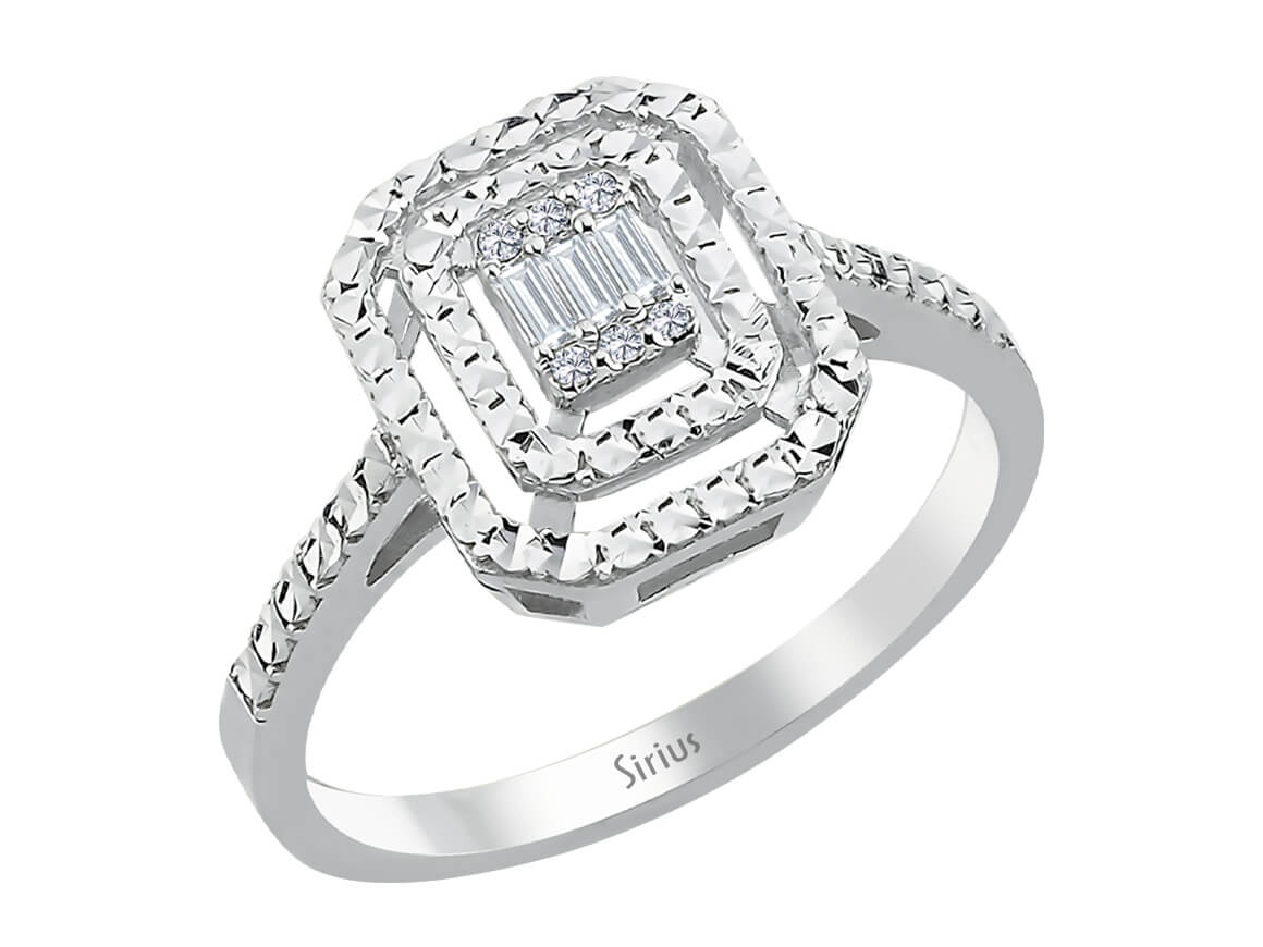 0,50 Karat Diamant Effekt Baguette Ring in Weißgold - handgefertigter Diamantschmuck aus Feingold | Sirius Diamant