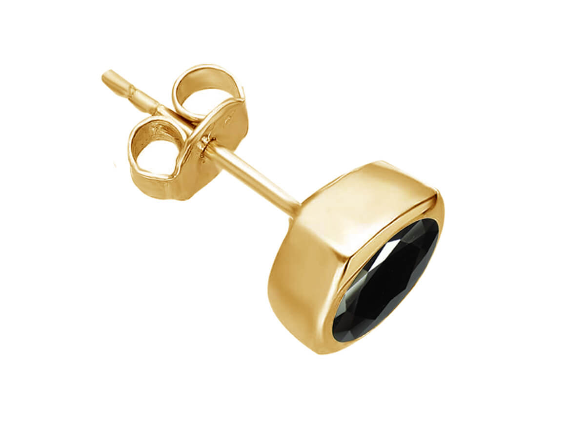 0,70 ct. schwarzer Diamant Herren Ohrstecker in 14k Gelbgold - handgefertigter Diamantschmuck aus Feingold | Sirius Diamant