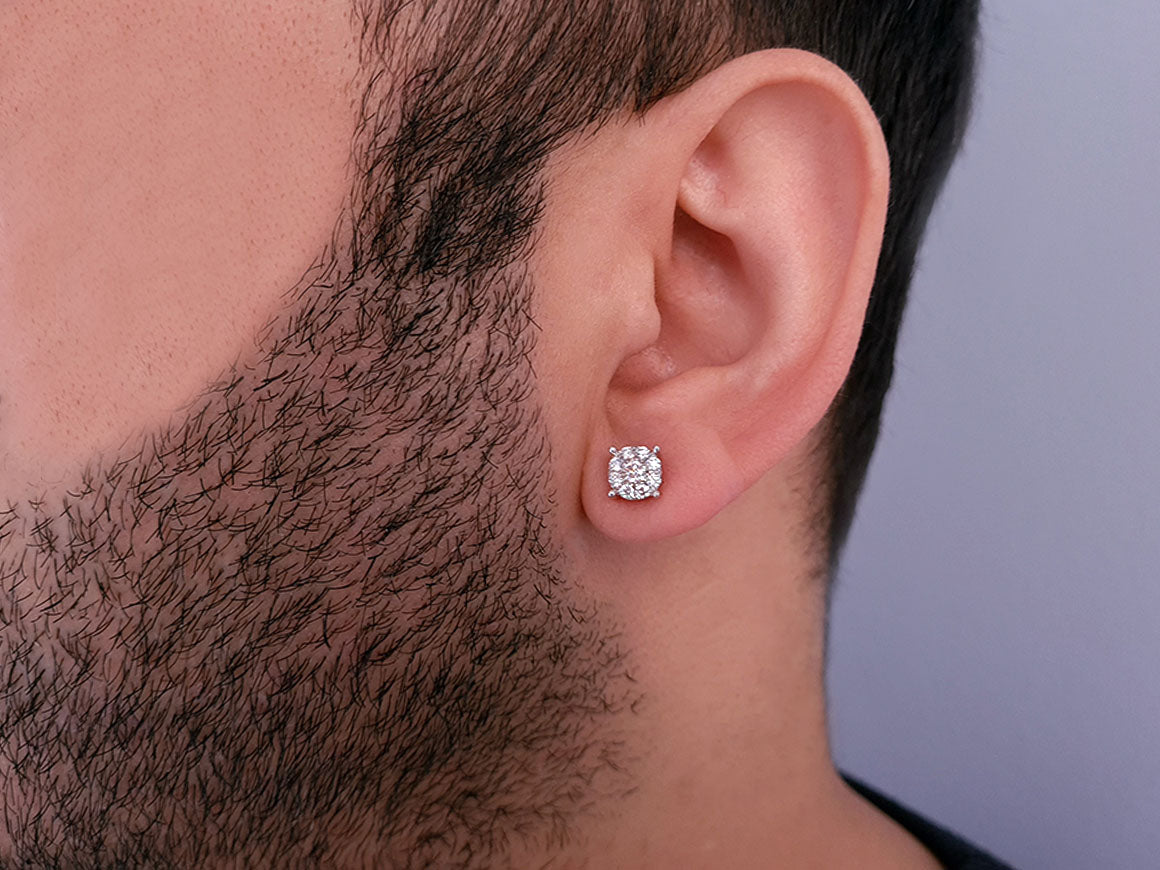 0.30 carat 9 diamond men's stud earrings in 8K white gold