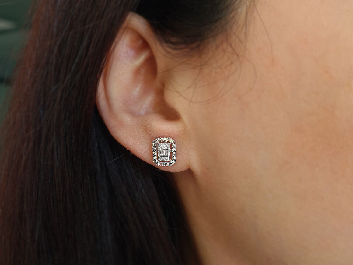 1,00 Karat Effekt Diamant Baguette Ohrringe - handgefertigter Diamantschmuck aus Feingold | Sirius Diamant