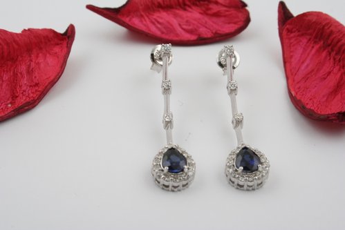 Saphir Diamant Ohrhänger in 585 Weißgold – handgefertigter Diamantschmuck aus Feingold | Sirius Diamant