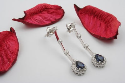 Sapphire diamond earrings, 585 white gold