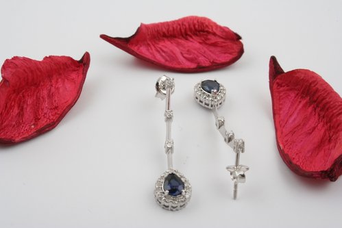Sapphire diamond earrings, 585 white gold