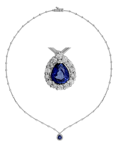 Collier mit Saphir und Diamanten in 585 Weißgold - handgefertigter Diamantschmuck aus Feingold | Sirius Diamant