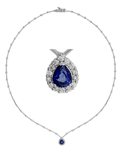 Collier diamant avec saphir en or blanc 585