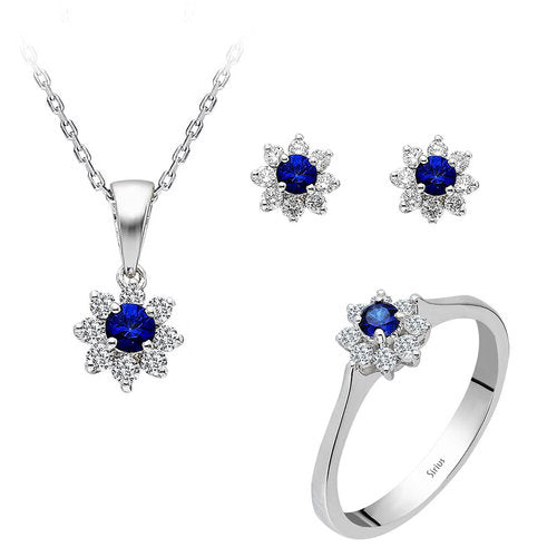 Diamant und Saphir Schmuckset in 585er 14 Karat Weißgold – handgefertigter Diamantschmuck aus Feingold | Sirius Diamant