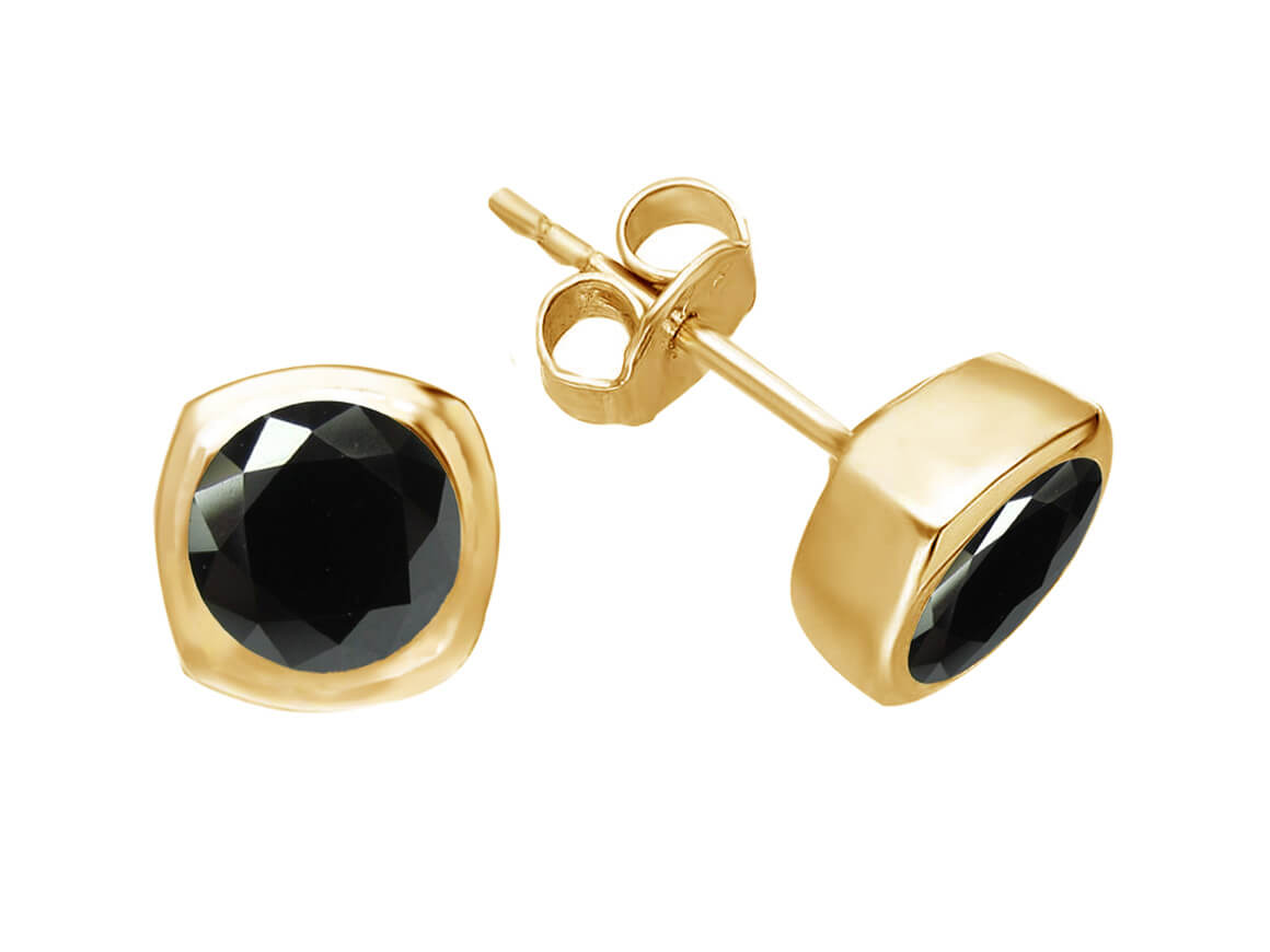 schwarzer Diamant Ohrstecker in 14k Gelbgold - handgefertigter Diamantschmuck aus Feingold | Sirius Diamant