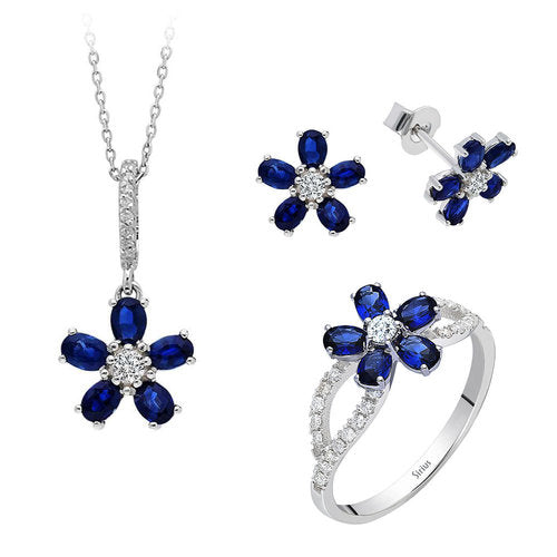 Diamant und Saphir Oval Veilchen Schmuckset in 333er 8 K Weißgold – handgefertigter Diamantschmuck aus Feingold | Sirius Diamant