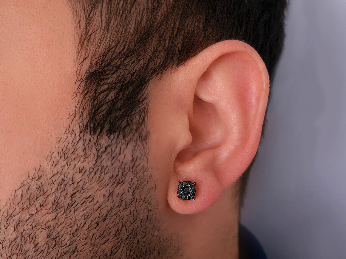 0.33 total carat black diamond men's earring in 8 K white gold