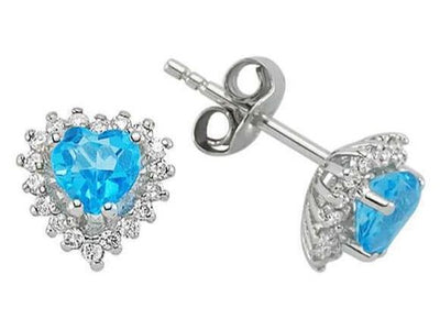 Diamond and Heart Cut Blue Topaz Earrings