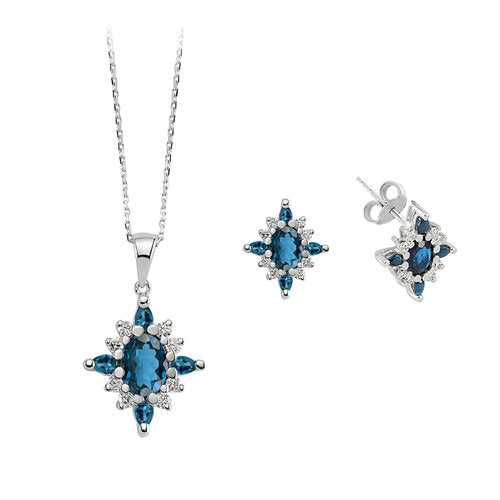 Diamant und London Blauer Topas Mai Ohrschmuck in 333er 8 Karat Weißgold – handgefertigter Diamantschmuck aus Feingold | Sirius Diamant
