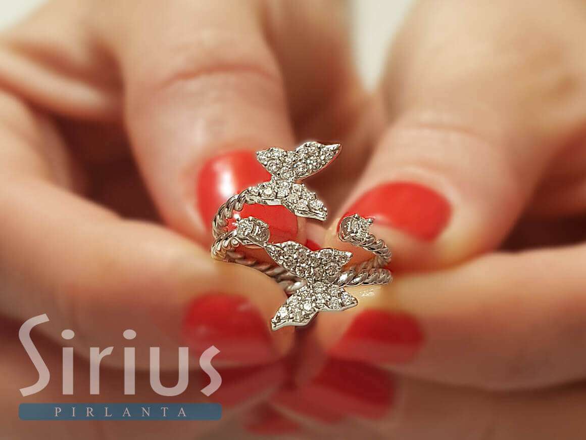 Diamond double butterfly ring in 14K white gold