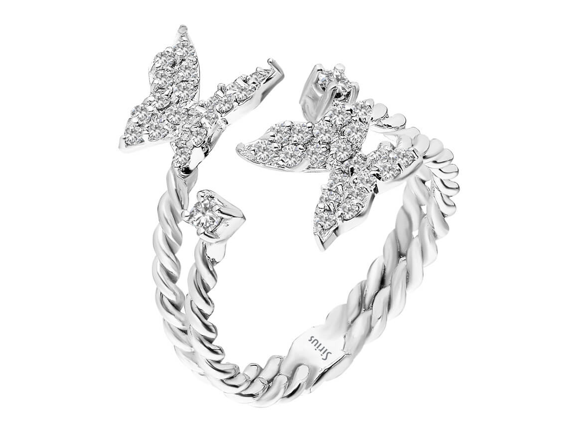 Diamant Doppelter Schmetterlinge Ring in 585er 14K Weißgold - handgefertigter Diamantschmuck aus Feingold | Sirius Diamant