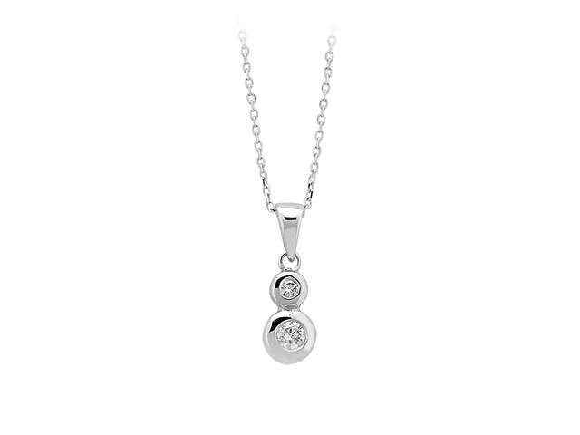 Collier double en or blanc 585 14 carats avec diamants de 0,14 carat au total, couleur G
