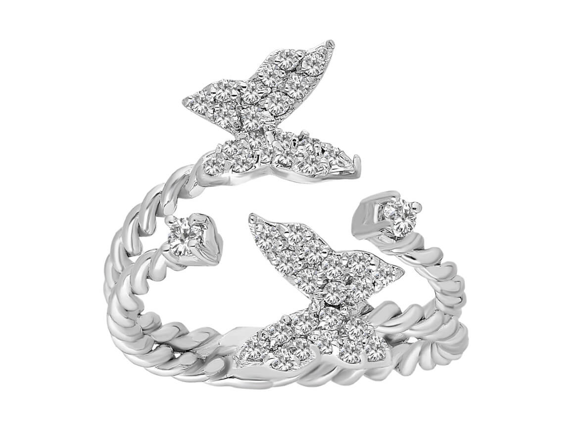 Diamant Doppelter Schmetterlinge Ring in 585er 14K Weißgold - handgefertigter Diamantschmuck aus Feingold | Sirius Diamant