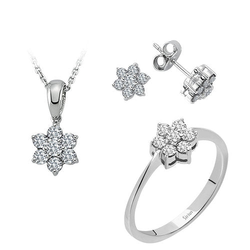 Diamant Gänseblümchen Schmuckset in 8 K Weißgold – handgefertigter Diamantschmuck aus Feingold | Sirius Diamant
