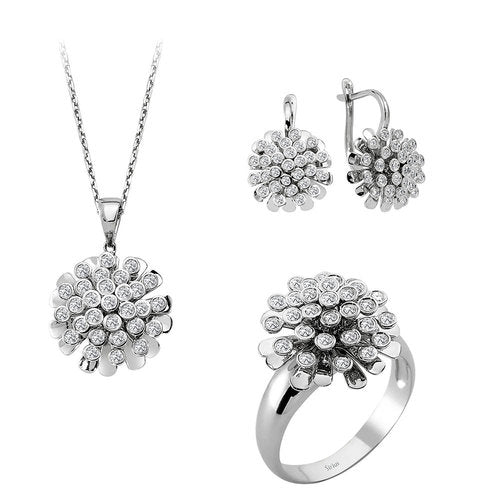 Diamant Blumig Schmuckset in 585 er 14 Karat Weißgold – handgefertigter Diamantschmuck aus Feingold | Sirius Diamant